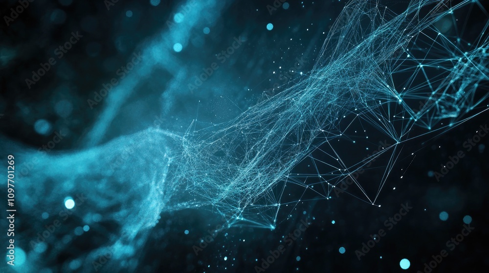 Aufkleber a mesmerizing abstract representation of a digital network with glowing blue particles against a dar