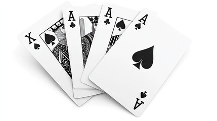 Obraz premium A set of playing cards featuring four aces and a king, showcasing the classic black spade and club designs.