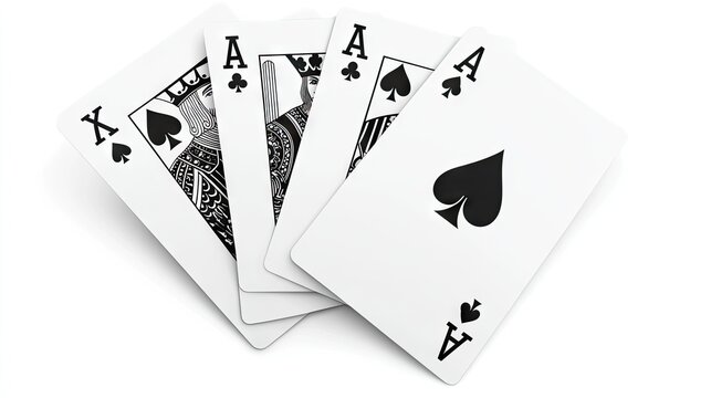 A set of playing cards featuring four aces and a king, showcasing the classic black spade and club designs.