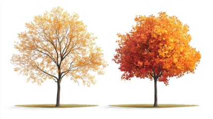 A stunning display of autumn trees with vibrant yellow and orange foliage, set against a clean white background.