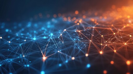 Fototapeta premium A captivating abstract representation of interconnected nodes in blue and orange tones, conveying a sense of digital connectivity.