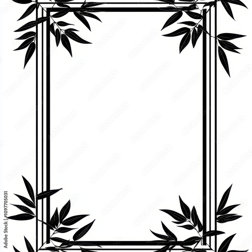 Poster Black and white rectangular frame with leaf border.