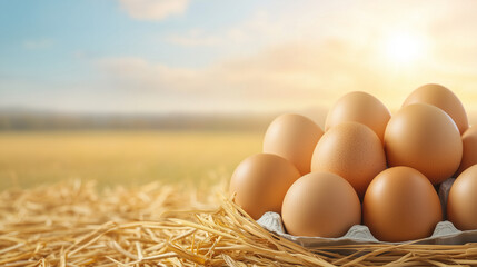 A basket of eggs is sitting on a field of grass