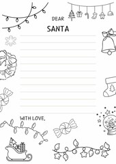 A heartwarming Christmas-themed illustration of a child's letter to Santa Claus, filled with wishes, dreams, and festive decorations. Ideal for holiday cards, posters, and educational materials