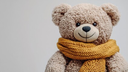 Obraz premium Smiling Teddy Bear with a Yellow Scarf