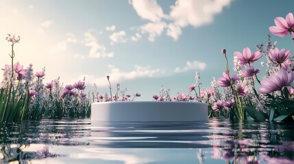 Obraz premium Digital technology Flowers Lake circular booth illustration poster background