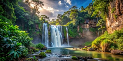 Stunning Conceptual Photography of Urubici Falling Waterfall in a Lush Green Landscape with Majestic Rocks and Vibrant Flora, Captivating Nature Scene for Travel and Adventure Enthusiasts