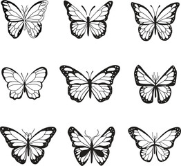 Set of  Silhouette butterflies isolated vector line art