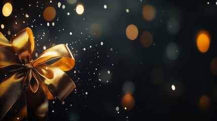 Festive golden ribbons creating celebratory atmosphere for New Year's Eve or special events, ideal for text overlay. New year celebration concept with elegant design and vibrant colors.