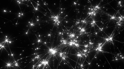Fototapeta premium Quantum particle data grid, with luminous nodes creating a web of glowing connections across a black background