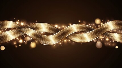 Festive golden ribbons creating celebratory atmosphere for New Year's Eve or special events, ideal for text overlay. New year celebration concept with elegant design and vibrant colors.