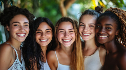 Fototapeta premium A group of strong and confident women smiling and standing together, symbolizing unity and empowerment --ar 