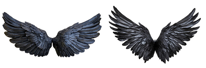 Obraz premium Set of black wings, isolated on a transparent background.