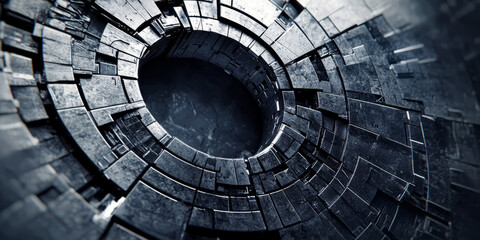 Naklejka premium Cybernetic abstract background with metallic textures in shades of grey, symbolizing technology and futurism.