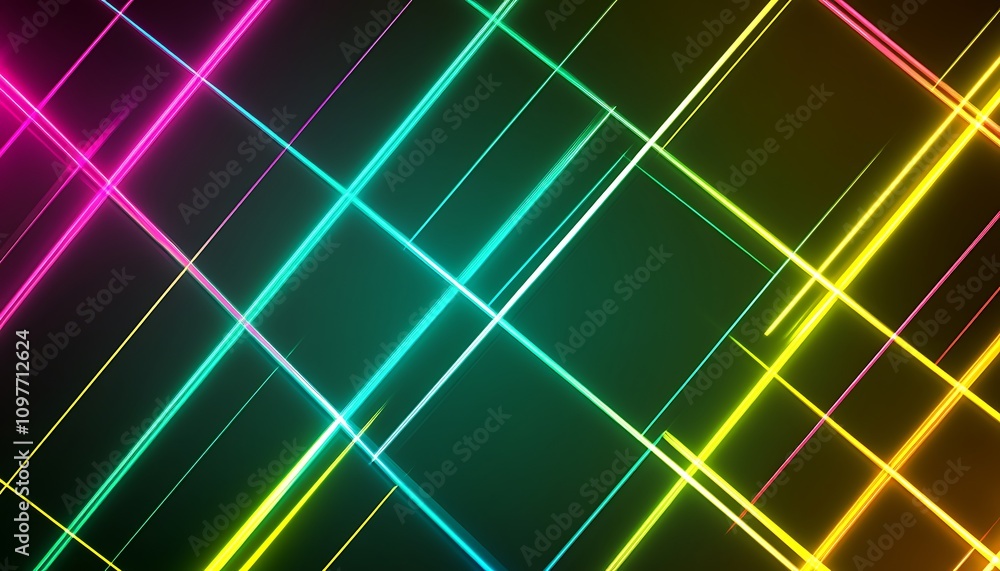 Poster vibrant neon lines intersecting against a dark background, creating a dynamic visual effect.