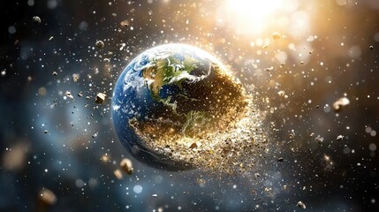 Obraz premium Futuristic Planet Earth Destruction Space Debris Asteroid Impact Global Catastrophe