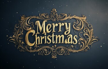 Festive holiday greeting with decorative Merry Christmas lettering surrounded by holly and snowflakes.