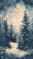 Tranquil Snowy Forest Landscape with Evergreen Trees and Morning Light