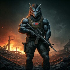  He is not just a dragon he is a soldier. Lion warrior. Ai generated