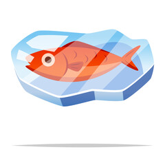 Frozen fish trapped in ice vector isolated illustration