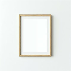 Fototapeta premium A blank portrait-oriented frame mounted on a white wall.