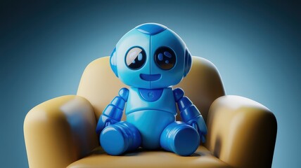 Fototapeta premium Baby Robot 3D Render with Isolated Background in Blue Color Technology Humanoid Robot Future toy Background. Blue Robot 3d isolated background humanoid Futuristic Technology 