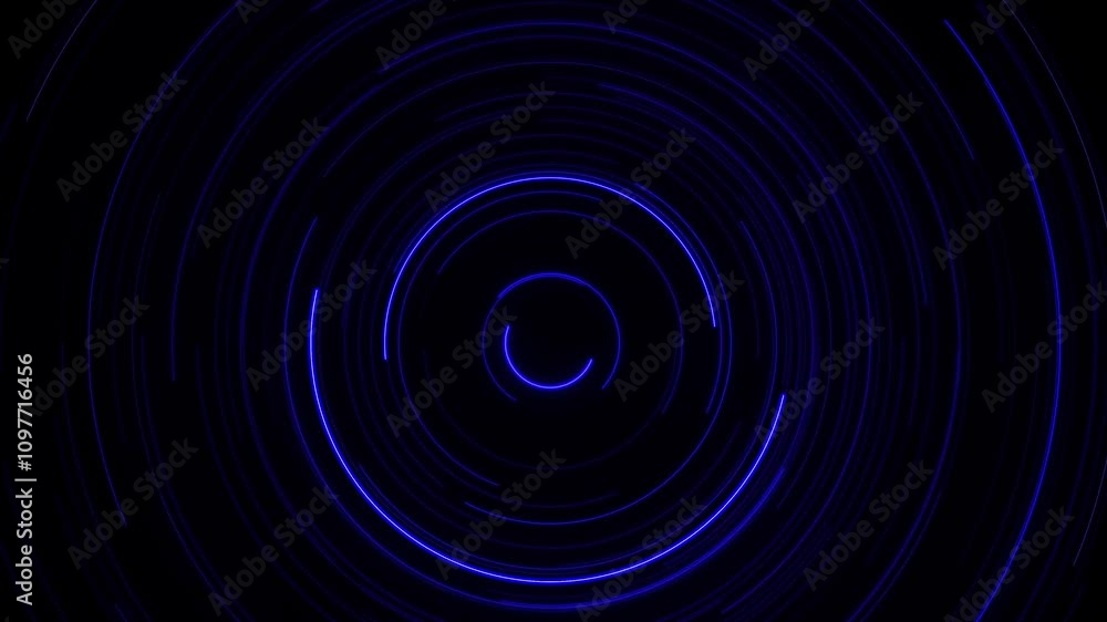 Poster circular laser animation, abstract black and blue neon circle light abstract background motion graph