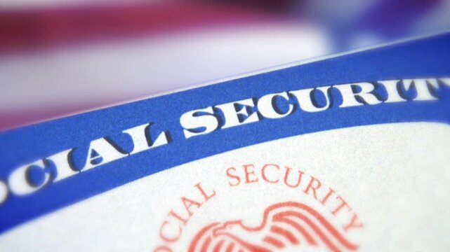 Social security card close-up shot 4k video footage with black backdrop. Health insurance, education, welfare