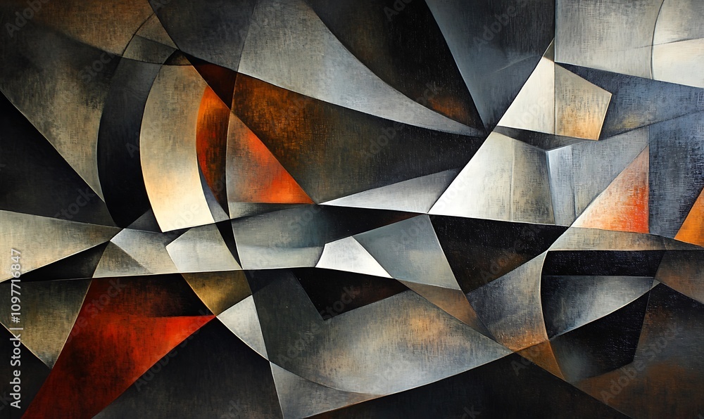 Aufkleber abstract geometric composition with dynamic shapes and contrasting colors.