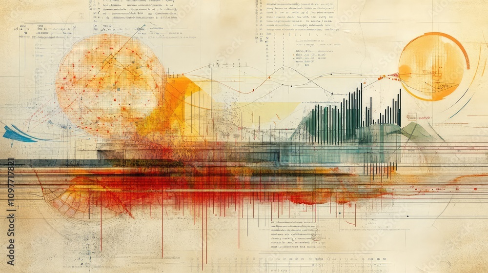 Poster soft data pulses and graphs over a worn vintage atlas page, creating a retro-futuristic design
