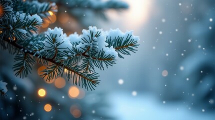 Winter's Glow: Frosted Pine and Twinkling Lights