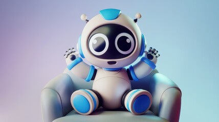 Baby Robot 3D Render with Isolated Background in Blue Color Technology Humanoid Robot Future toy  Background. Blue Robot 3d isolated background humanoid Futuristic Technology 