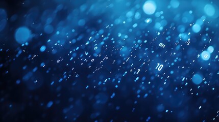 Soft-focus image of binary data symbols falling like rain, with cool blue tones fading into a dark background
