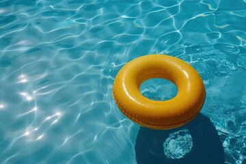 Obraz premium Yellow pool float pool ring in cool blue refreshing blue pool room for your text