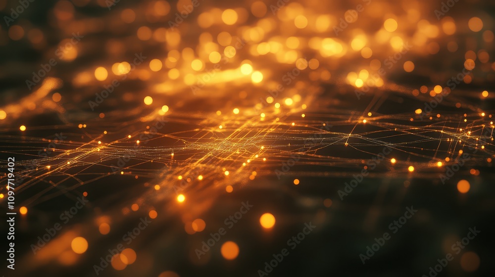 Poster softly glowing data grid with scattered points and trails, resembling an abstract city map layout