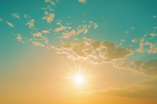 beautiful setting sun and blue sky with copy space.