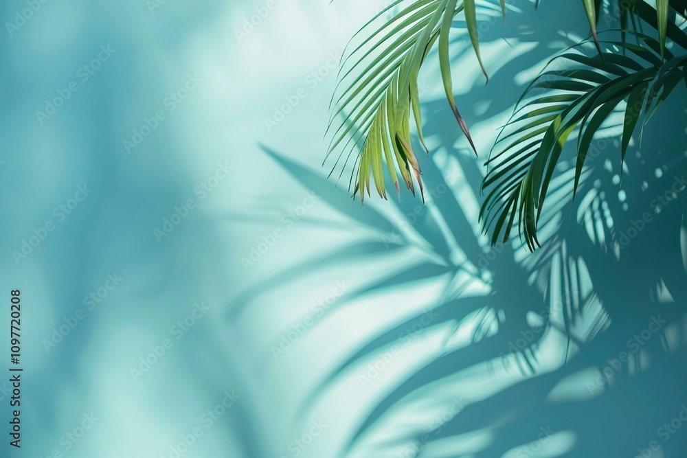Poster abstract palm leaf shadow background for product presentation in spring summer.