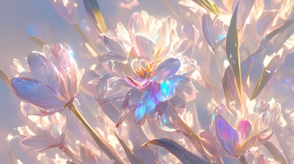 Fototapeta premium Digital technology Rainbow-colored glass tulip illustration poster background