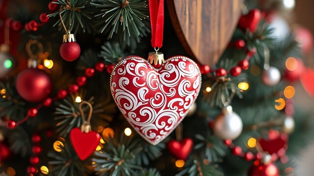 Red & White Swirl Christmas Ornament, Valentine's Day Decor