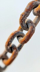 Fototapeta premium Close-Up of Rusty Metal Chain Link Showing Texture and Detail, Illustrating the Effects of Weathering and Aging on Industrial Hardware Components