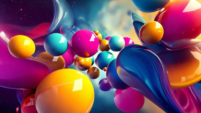 Abstract Colorful Liquid Shapes and Spheres Merging and Flowing in a Vibrant Visual