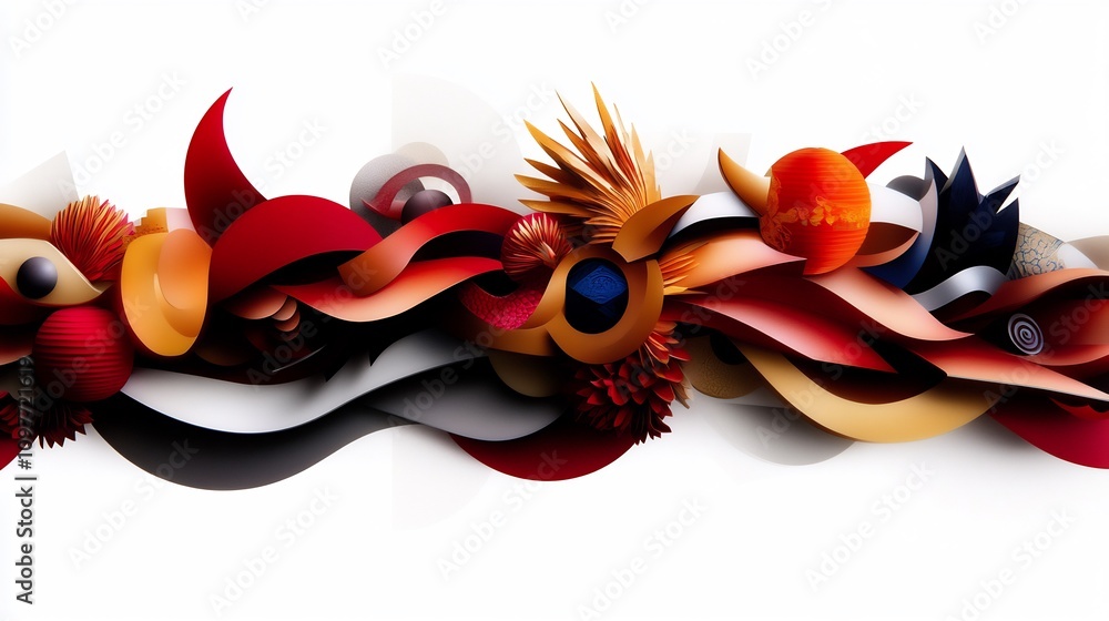 Wall mural Abstract 3D paper art wave with vibrant colors and organic shapes.