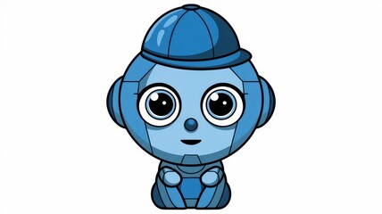 Baby Robot 3D Render with Isolated Background in Blue Color Technology Humanoid Robot Future toy  Background. Blue Robot 3d isolated background humanoid Futuristic Technology 