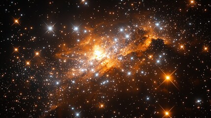 Obraz premium Cosmic Nebula Starry Night Sky Celestial Galaxy Orange White Stars Space Background