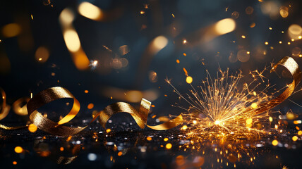 Celebration with sparkling lights and golden ribbons filling the atmosphere beautifully