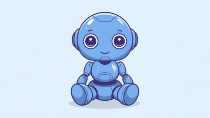Fototapeta premium Baby Robot 3D Render with Isolated Background in Blue Color Technology Humanoid Robot Future toy Background. Blue Robot 3d isolated background humanoid Futuristic Technology 