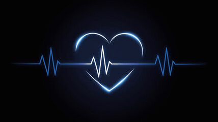 A glowing heart shape with an electrocardiogram line pulsating rhythmically in a dark background representing life and vitality 