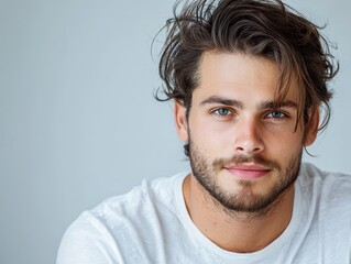 Obraz premium Portrait of a Young Man with Blue Eyes and Messy Hair