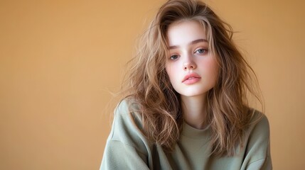 Fototapeta premium Portrait of a Young Woman with Natural Makeup and Soft Hair