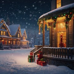Naklejka premium Christmas house in the snow